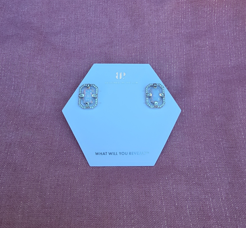 Bomb Party "Carved With Calm" Lab Created Opal Earrings in Silver NWT